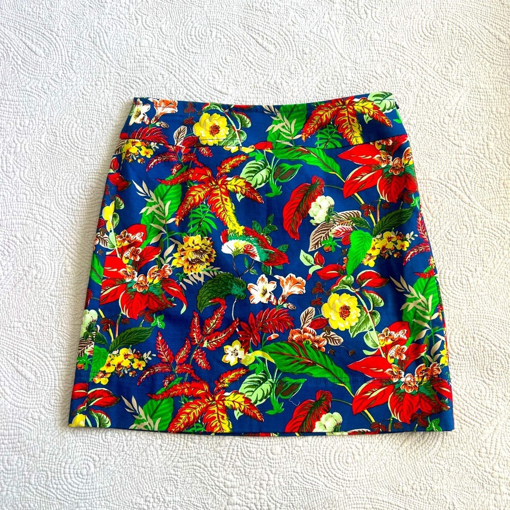 Talbots NWT Floral Skirt Blue Green Red Tropical Size 4 summer spring garden